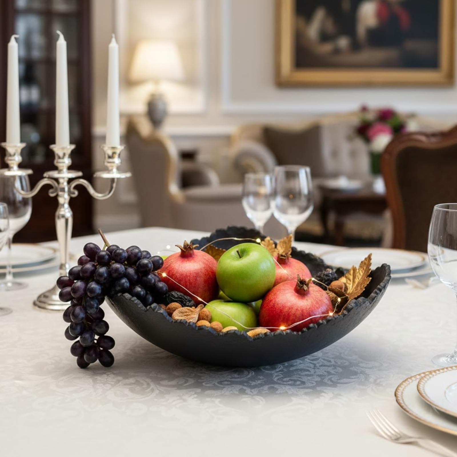 Black Powder Coated Platter Bowl – Modern Aluminum Decorative Centerpiece