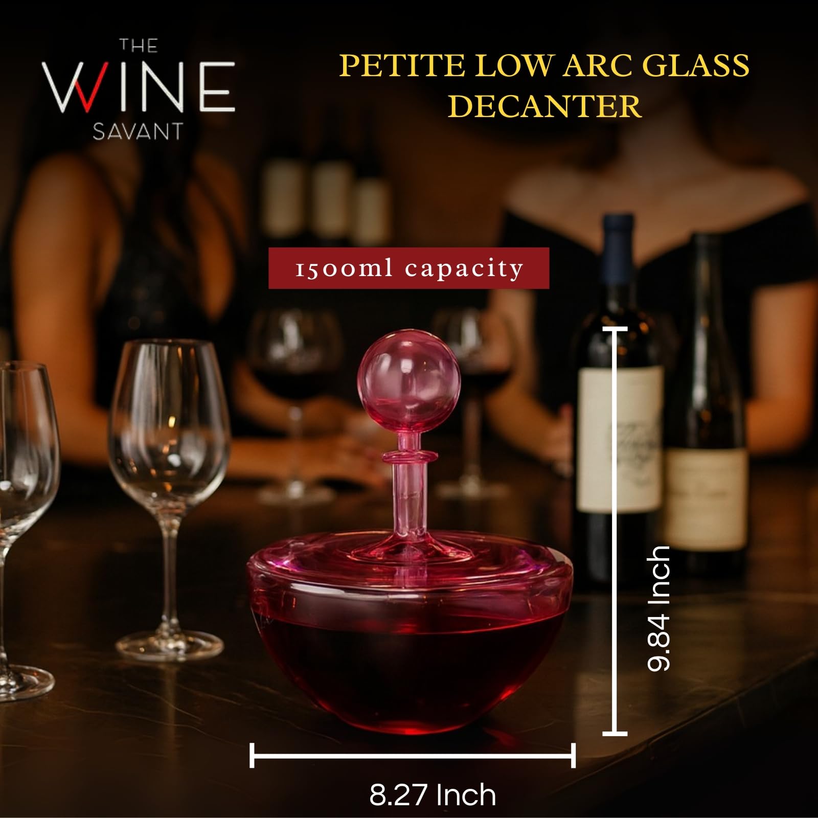 Blush Pink Low Arc Glass Decanter Handblown Captain’s Style Carafe