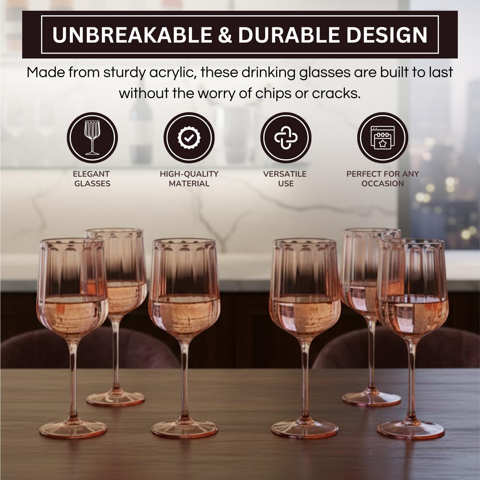 Khen Acrylic Lucia Stemmed Goblets - Set of 6 |14oz | Pink