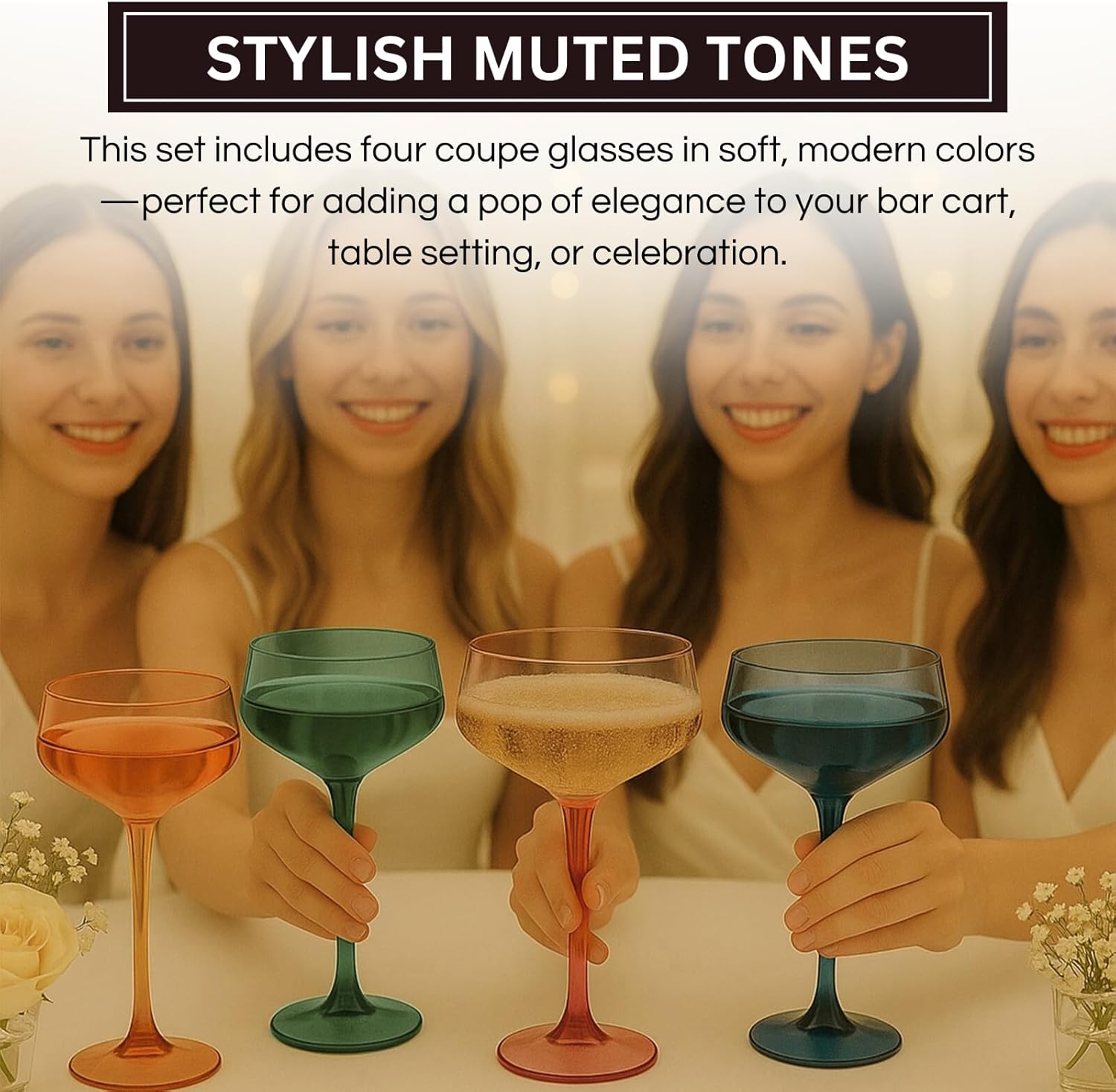 Colored Acrylic Coupe Glasses – Set of 4 Stemmed 8 oz