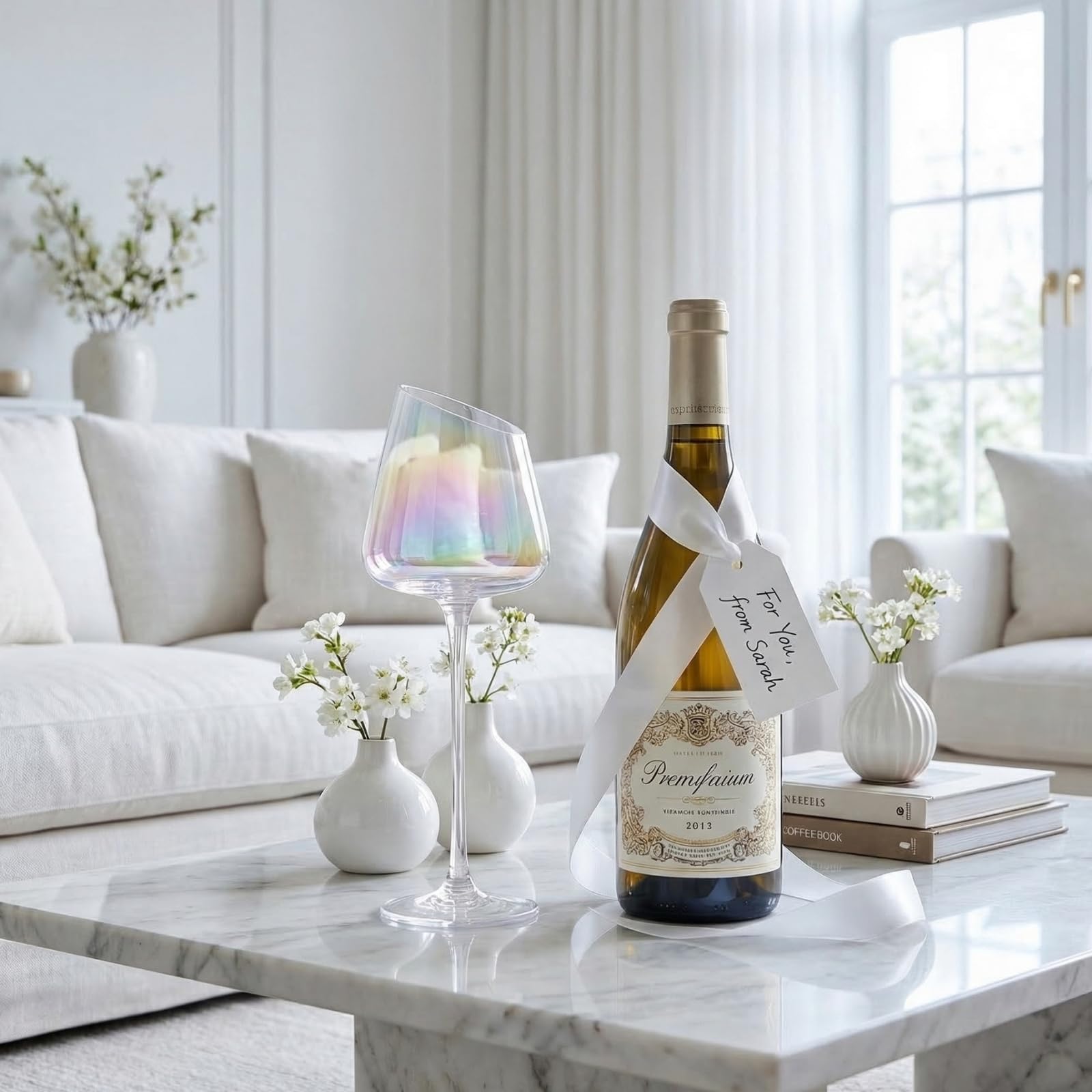 Slanted Iridescent Wine Glass, Single 15.8oz 9.84in Clear Glass