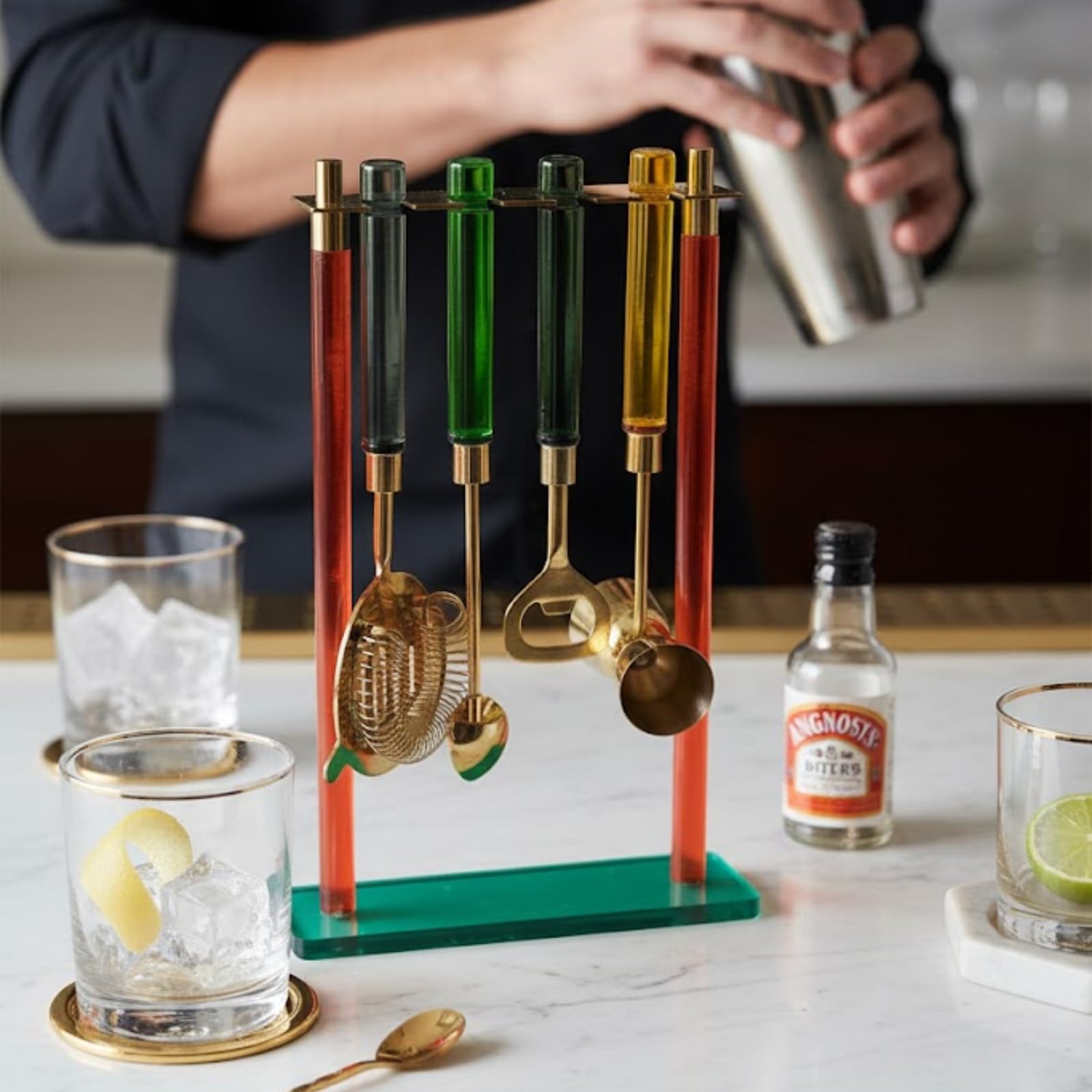 5-PC Gold Bartender Kit with Stand & Color Handles