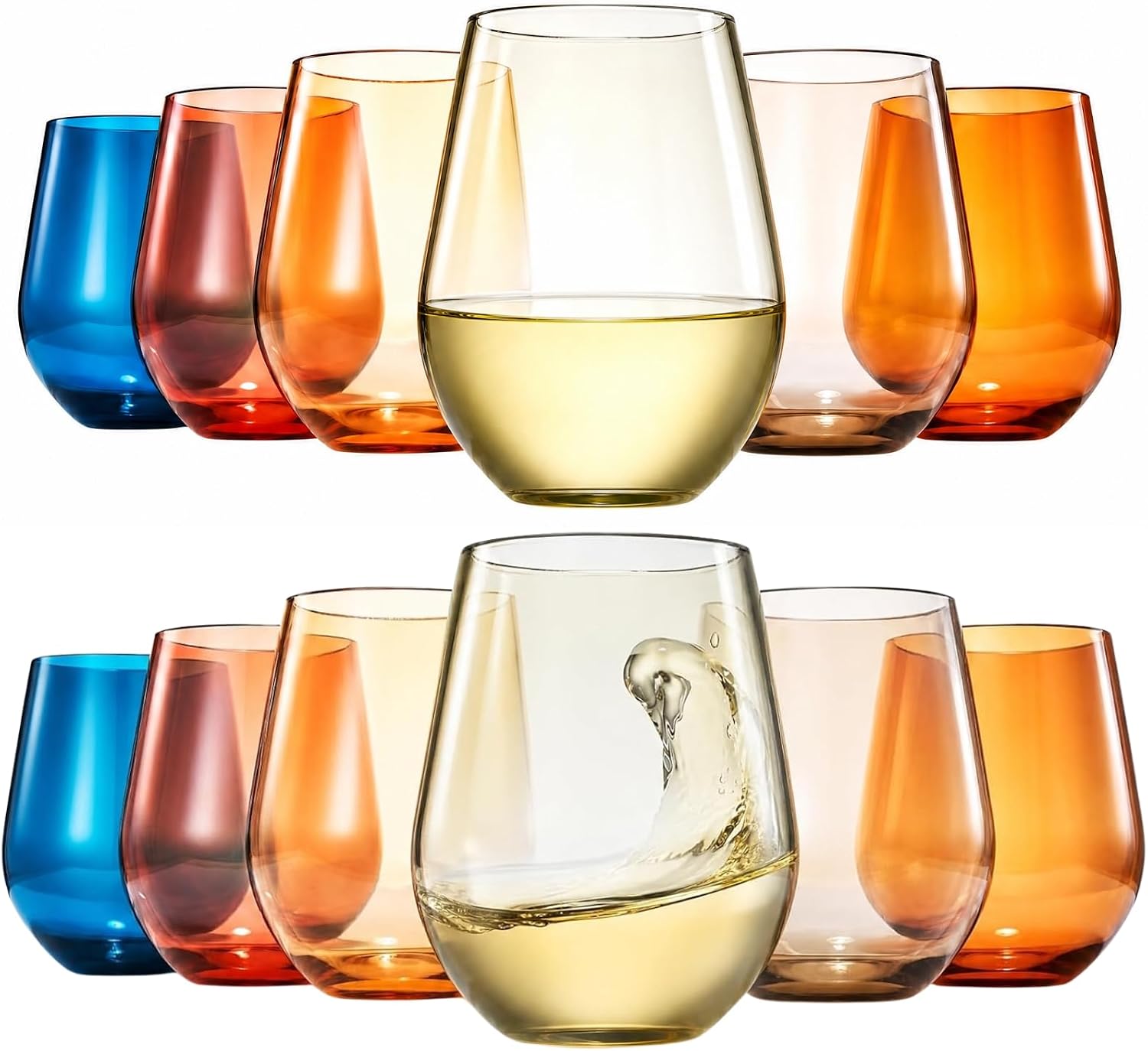 Eze Acrylic Stemless Wine Glassware, Set of 12