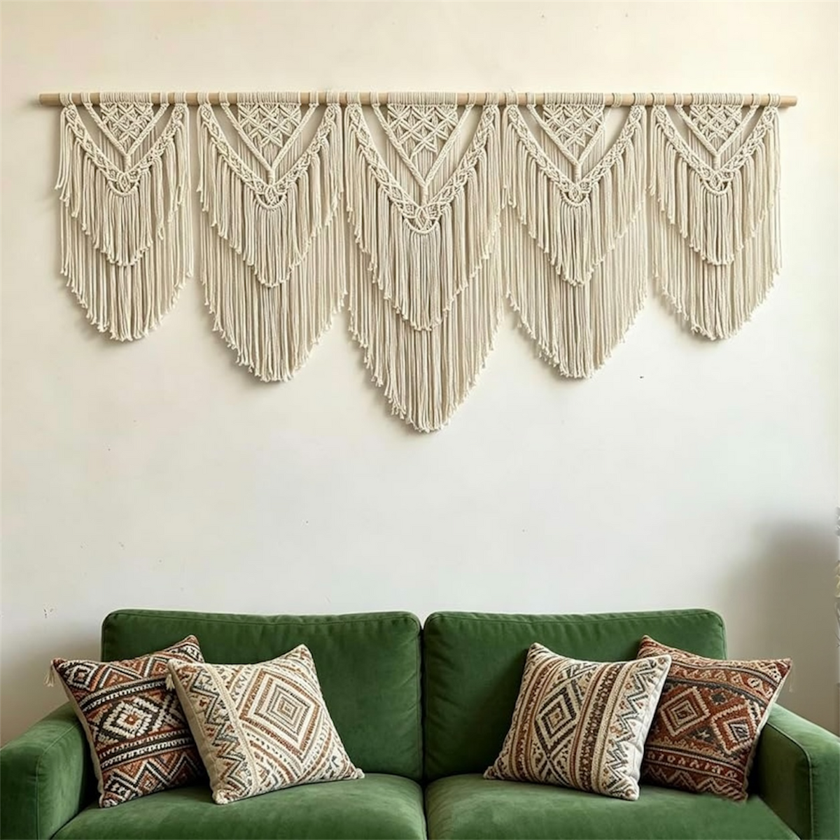 Anthropologie XL Boho Tapestry Macrame Woven Yarn Tassel Wall Hanging 70" x 32"
