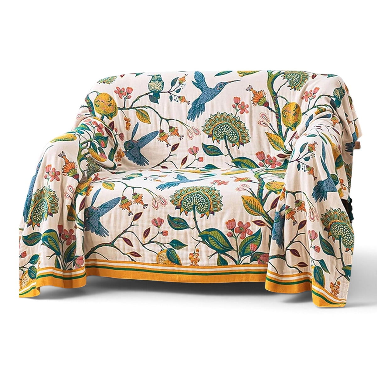 NEW Anthropologie Boho Bird Orange Blue Queen Blanket Bedspread Quilt 80" x 90"