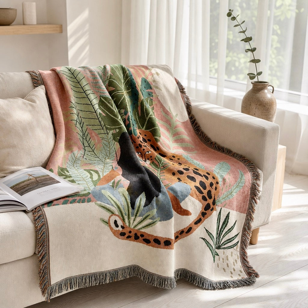 New Anthropologie Boho Jungle Tassel Throw Blanket Bedspread Quilt - 63" x 51"