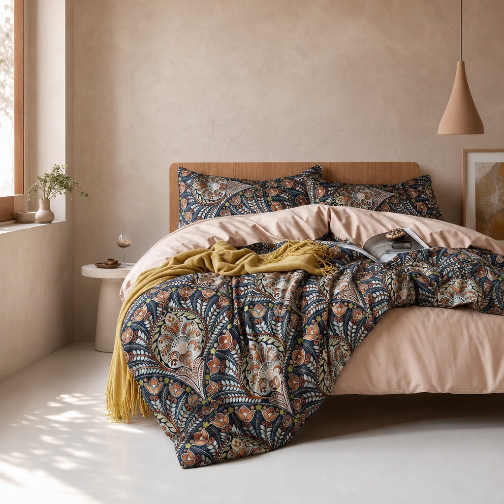 NEW Anthropologie Paisley Floral Multicolor Boho Queen / King Bedding Duvet Set