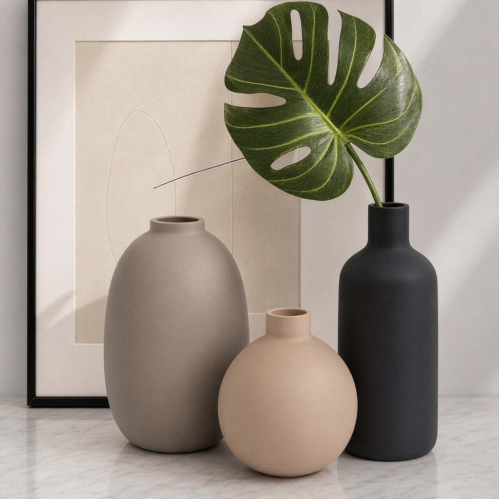 NEW West Elm Ceramic Multicolor Matte Boho Flower Vases (Set of 3) Home Decor