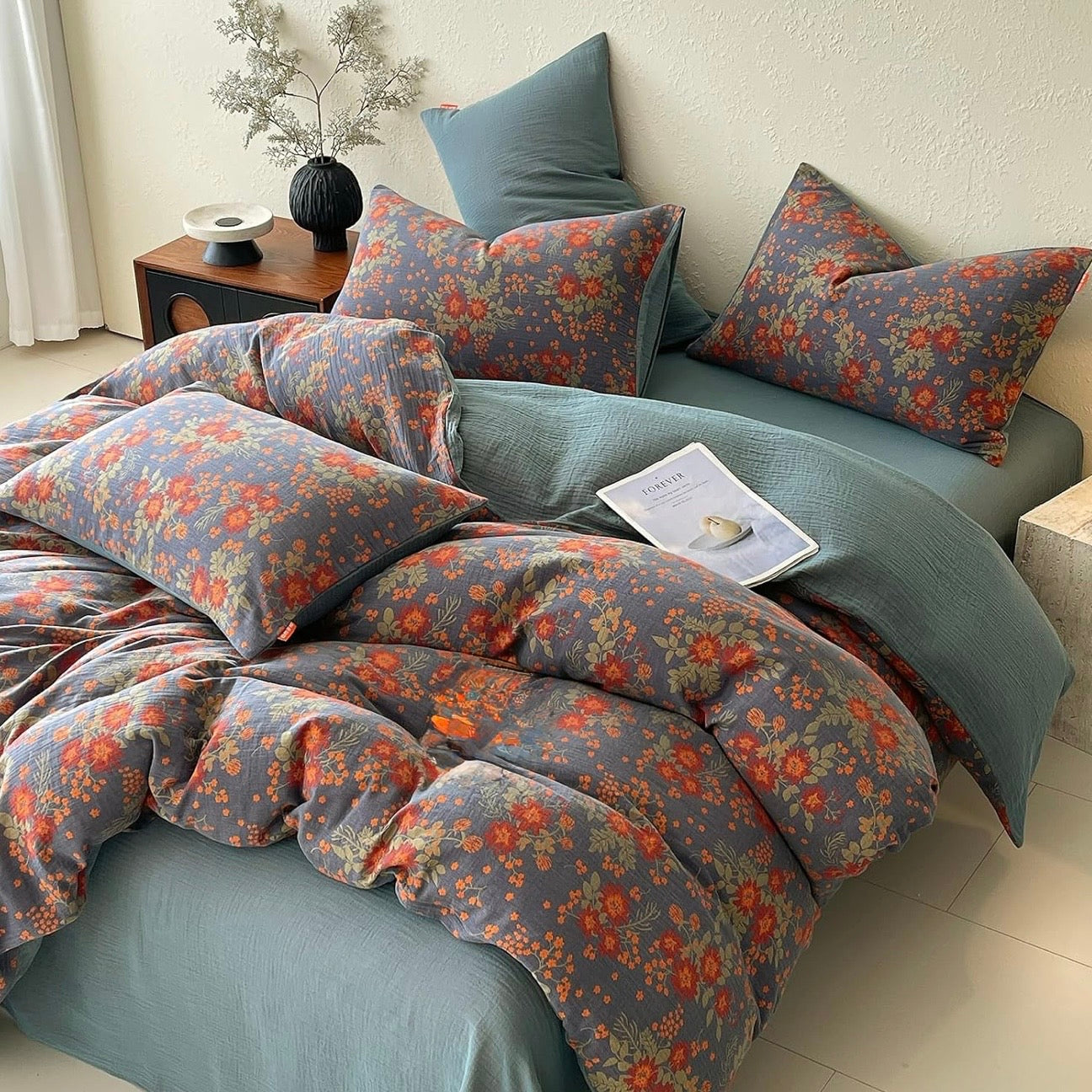 NEW Anthropologie Purple Orange Floral Cotton Multi-Size Bedding Duvet Sham Set