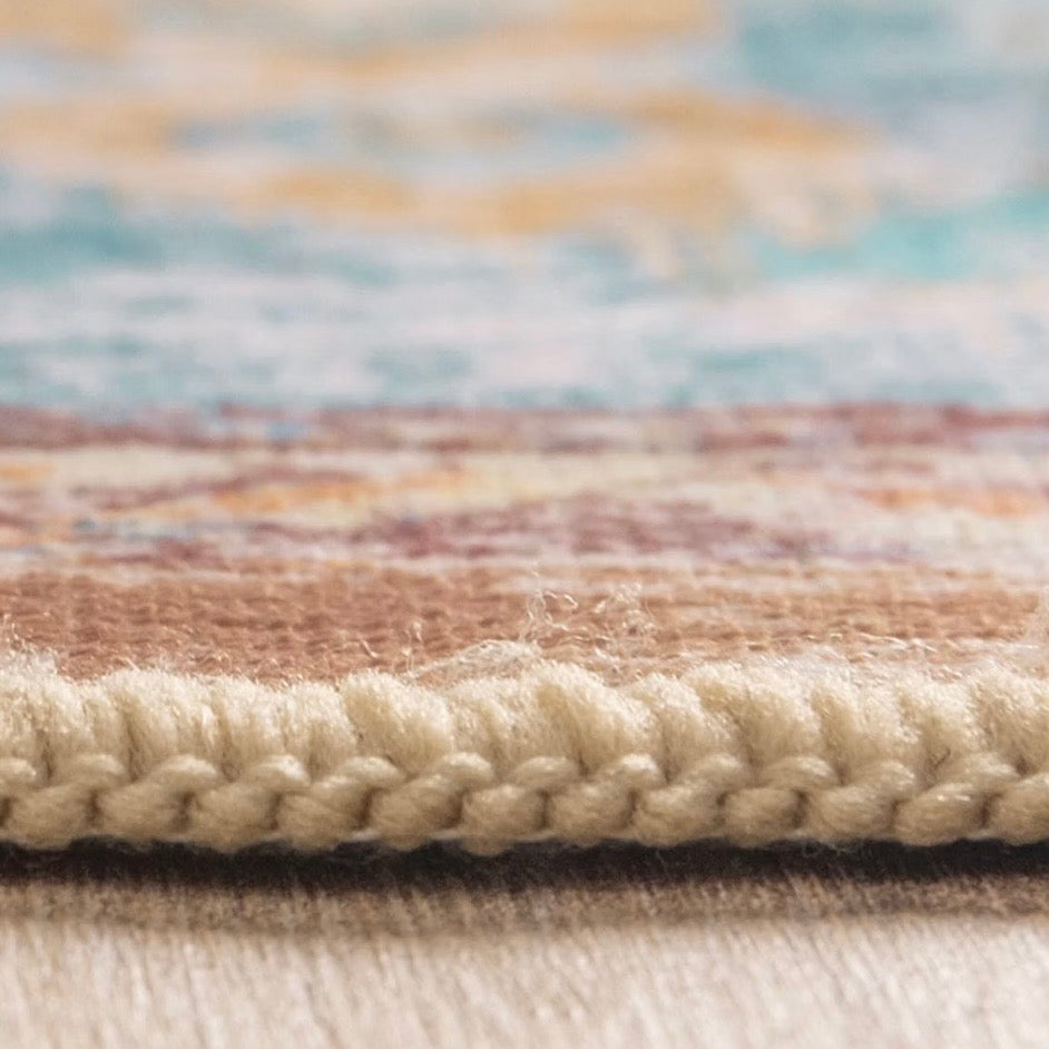 NEW Anthropologie Blue & Orange Moroccan Boho Washable Area Rug Carpet 8' x 10'