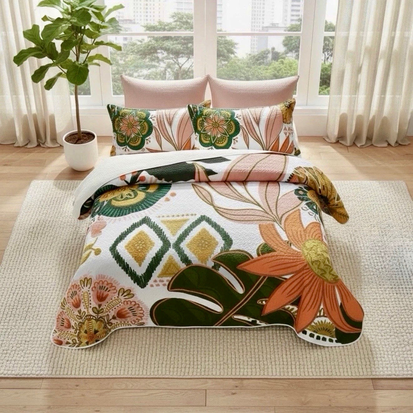 NEW Anthropologie Abstract Boho Reversible Quilt Bedspread Bedding & Sham Set
