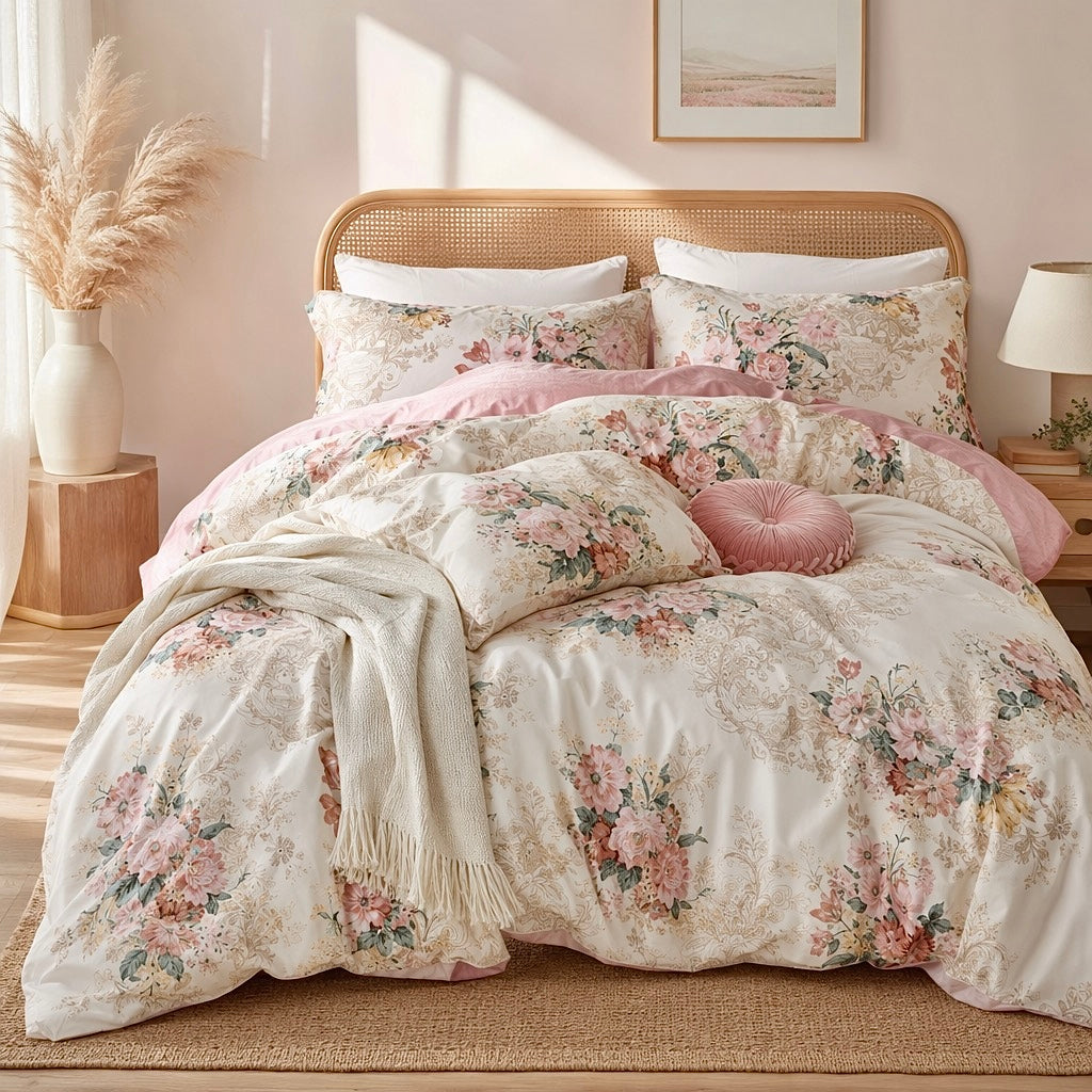 NEW Anthropologie Vintage Antique Floral Boho Queen King Bedding Duvet Sham Set