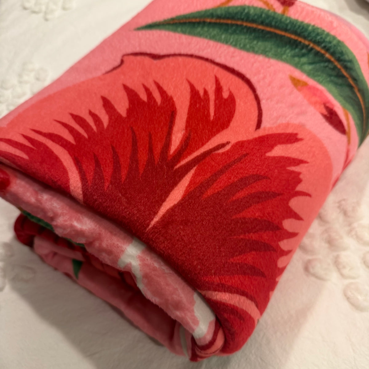 NEW Anthropologie XL Queen Boho Red Floral Fleece Throw Blanket Bedspread 90x90