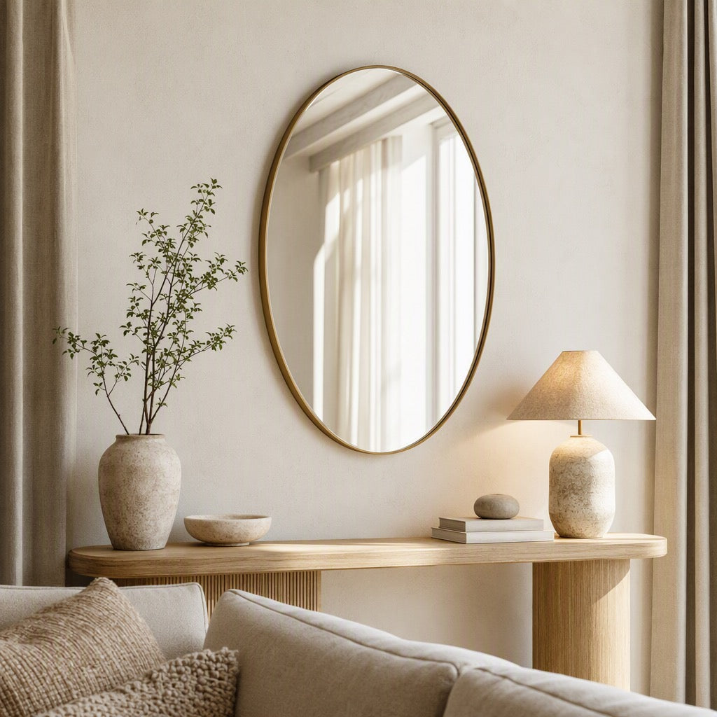 NEW West Elm XL Large Gold Framed Oval Vanity Wall Hanging Mirror - 22" x 30"