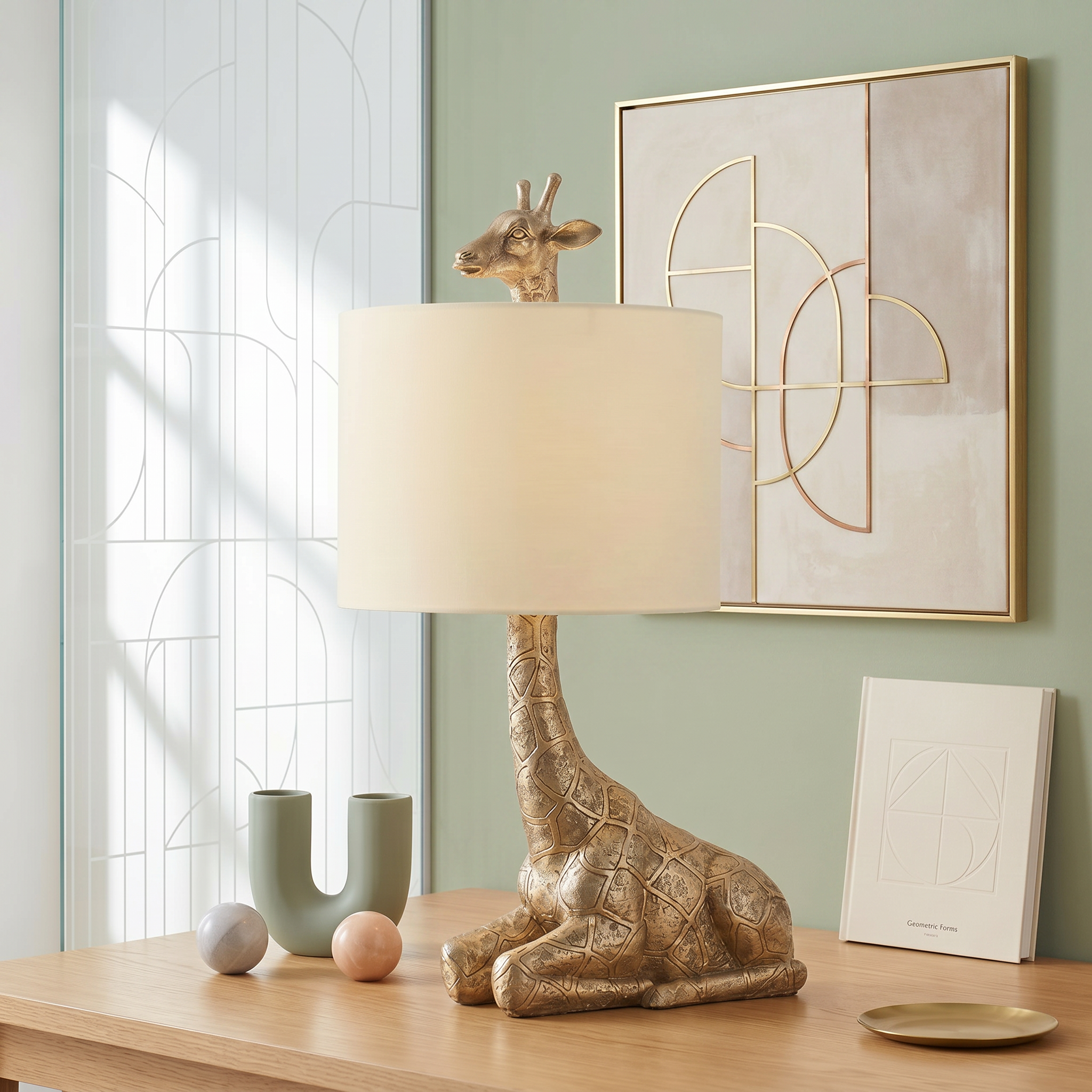 NEW Anthropologie Large Gold Boho Giraffe Table Lamp Lighting Art Deco Set - 25"