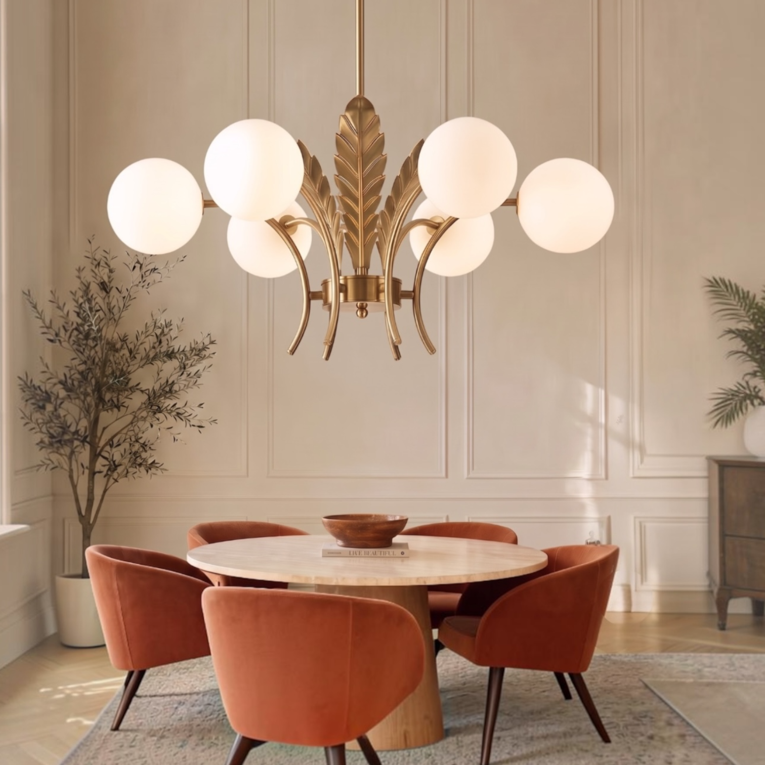 NEW Anthropologie Chandelier Mid Century Modern Gold Glass Light Ceiling Fixture