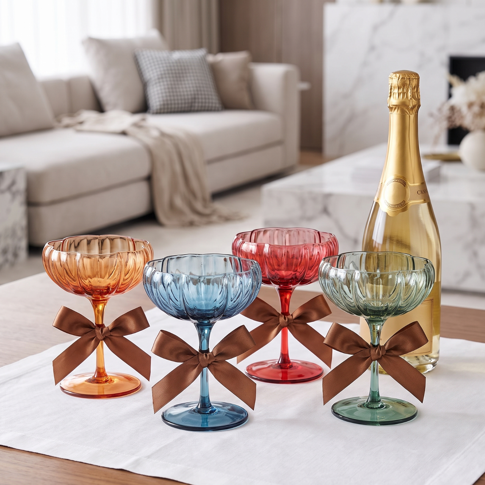 Flower Coupe Cocktail Colored Glasses | Set of 4 | Muted