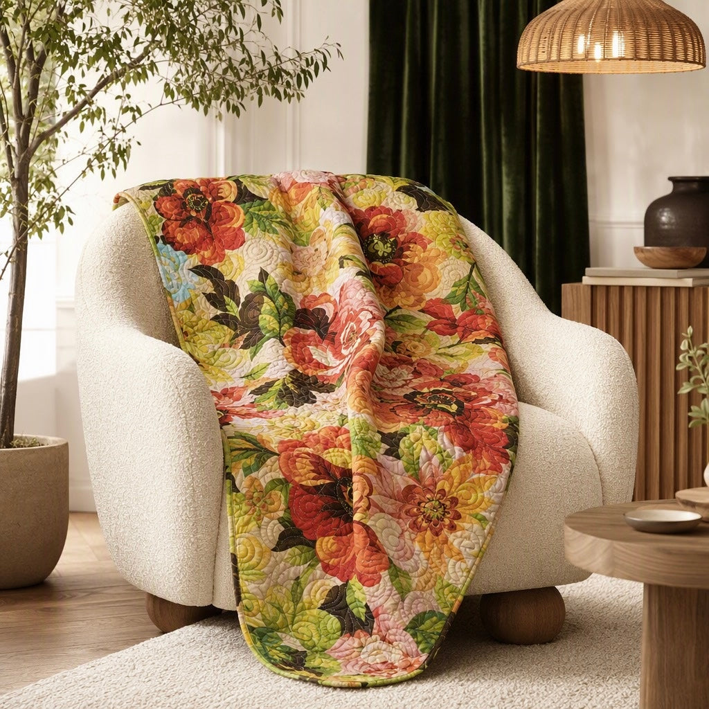 NEW Anthropologie Boho Red Cotton Floral Throw Blanket Bedspread Quilt 50" x 60"