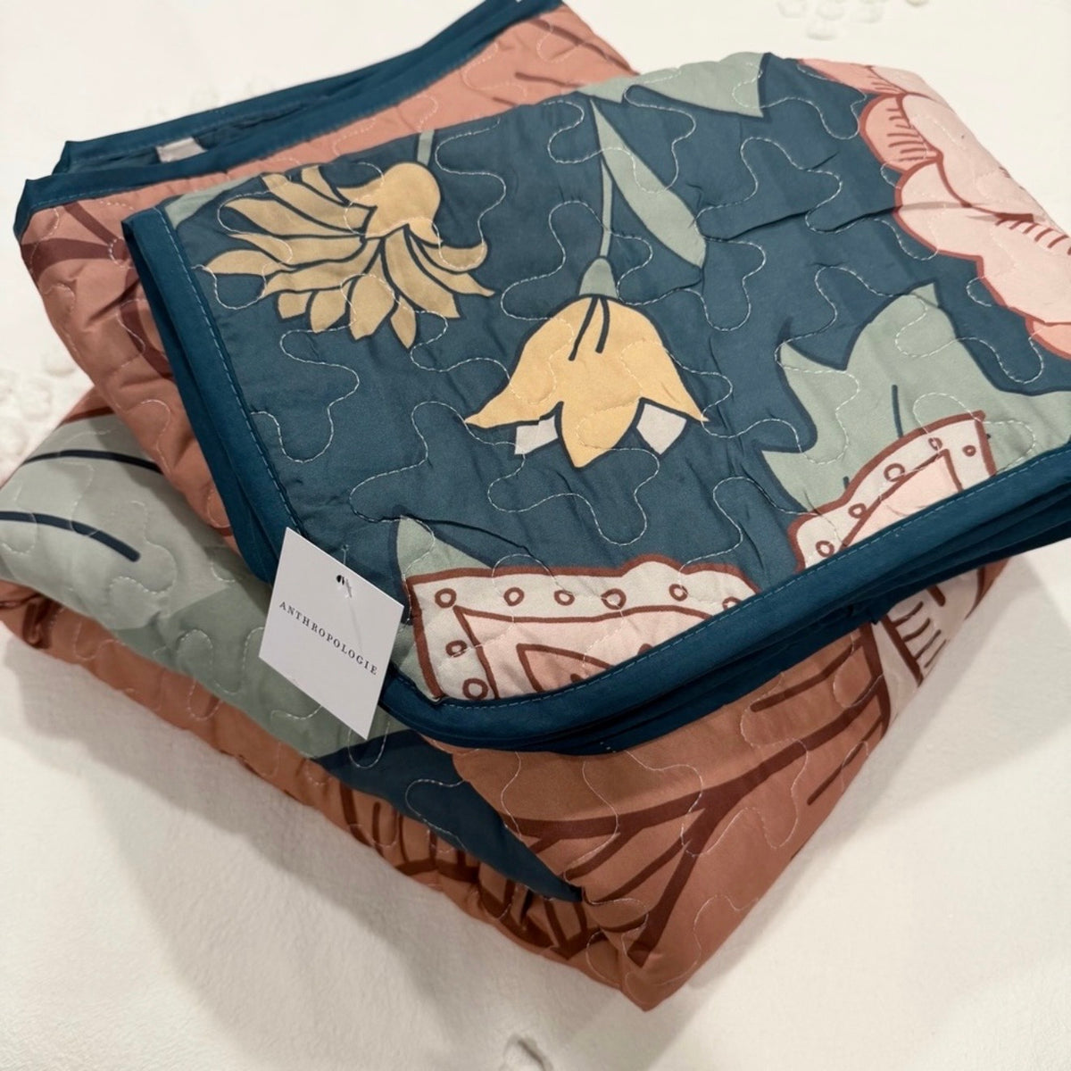 NEW Anthropologie Floral Print Multicolor Boho Queen King Bedding Quilt Sham Set