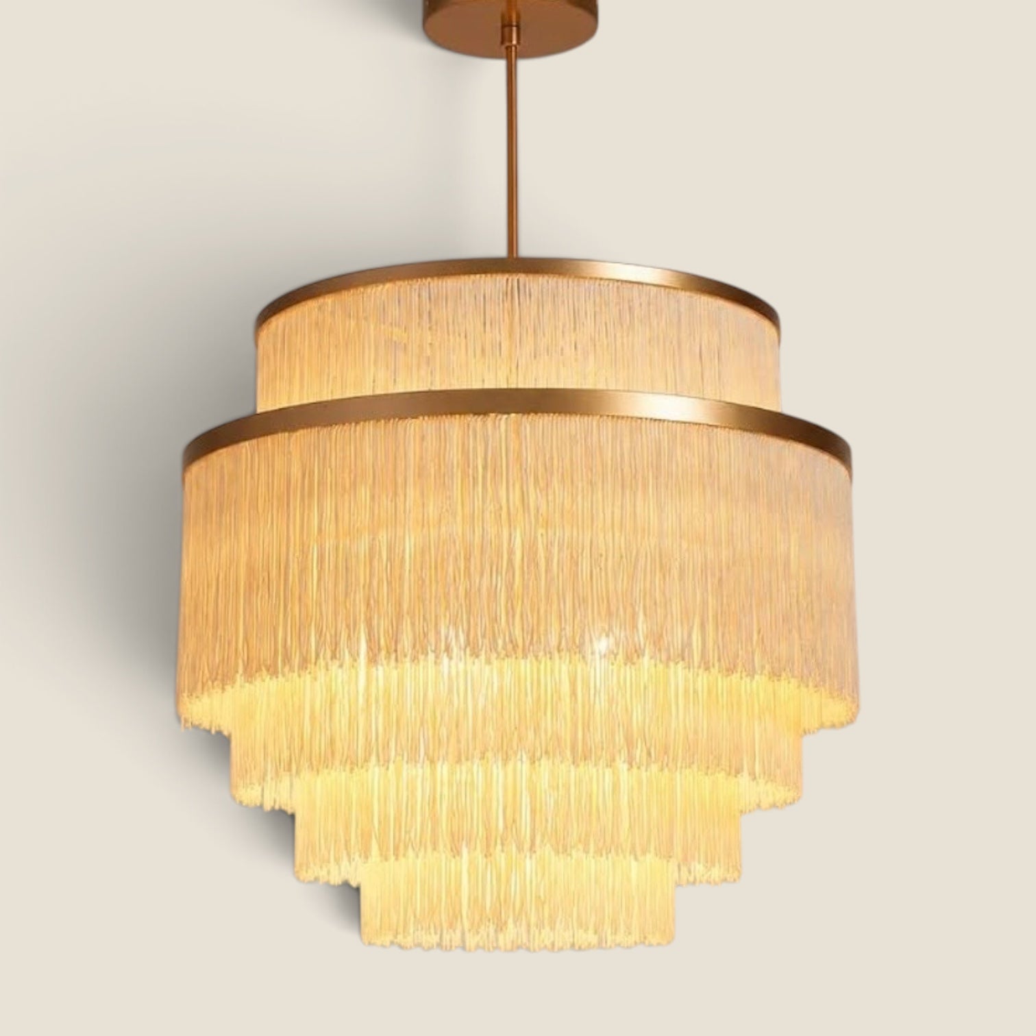 NEW Anthropologie Chandelier Mid-Century Boho Fringe Gold Ceiling Light Fixture