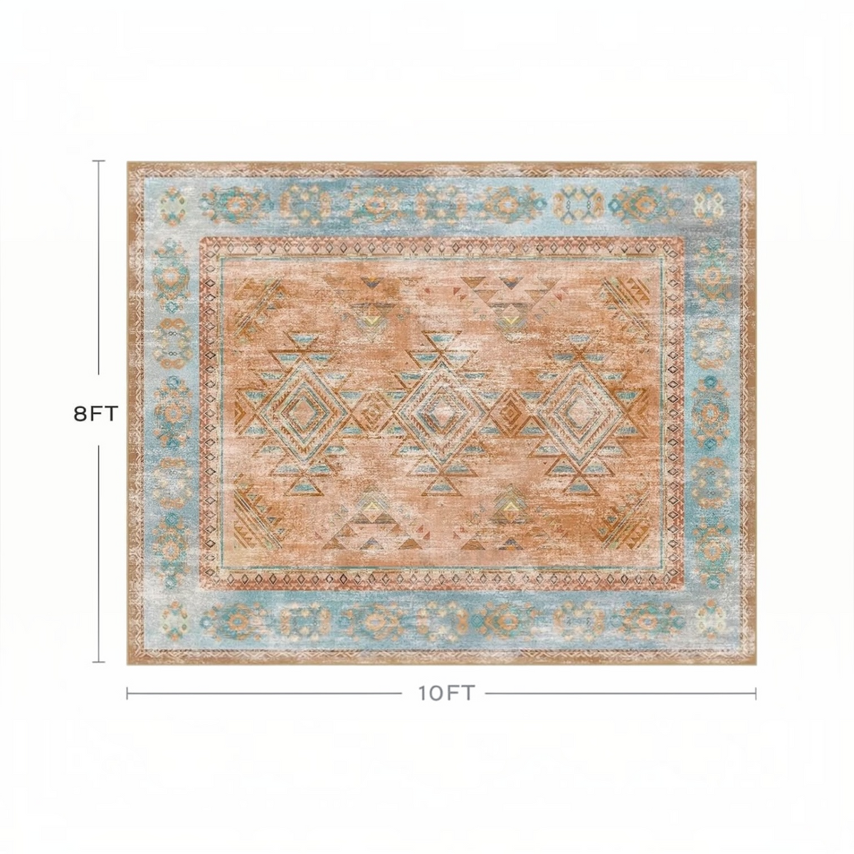 NEW Anthropologie Blue & Orange Moroccan Boho Washable Area Rug Carpet 8' x 10'
