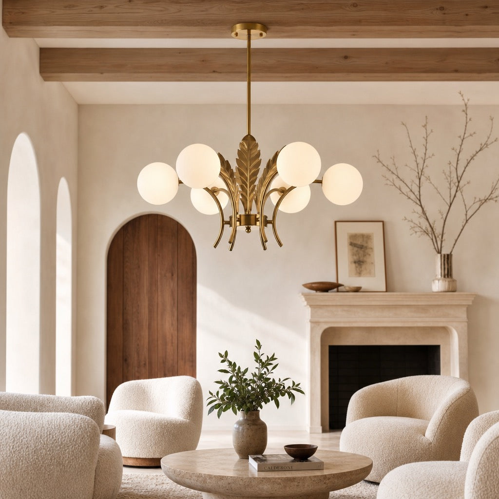 NEW Anthropologie Chandelier Mid Century Modern Gold Glass Light Ceiling Fixture
