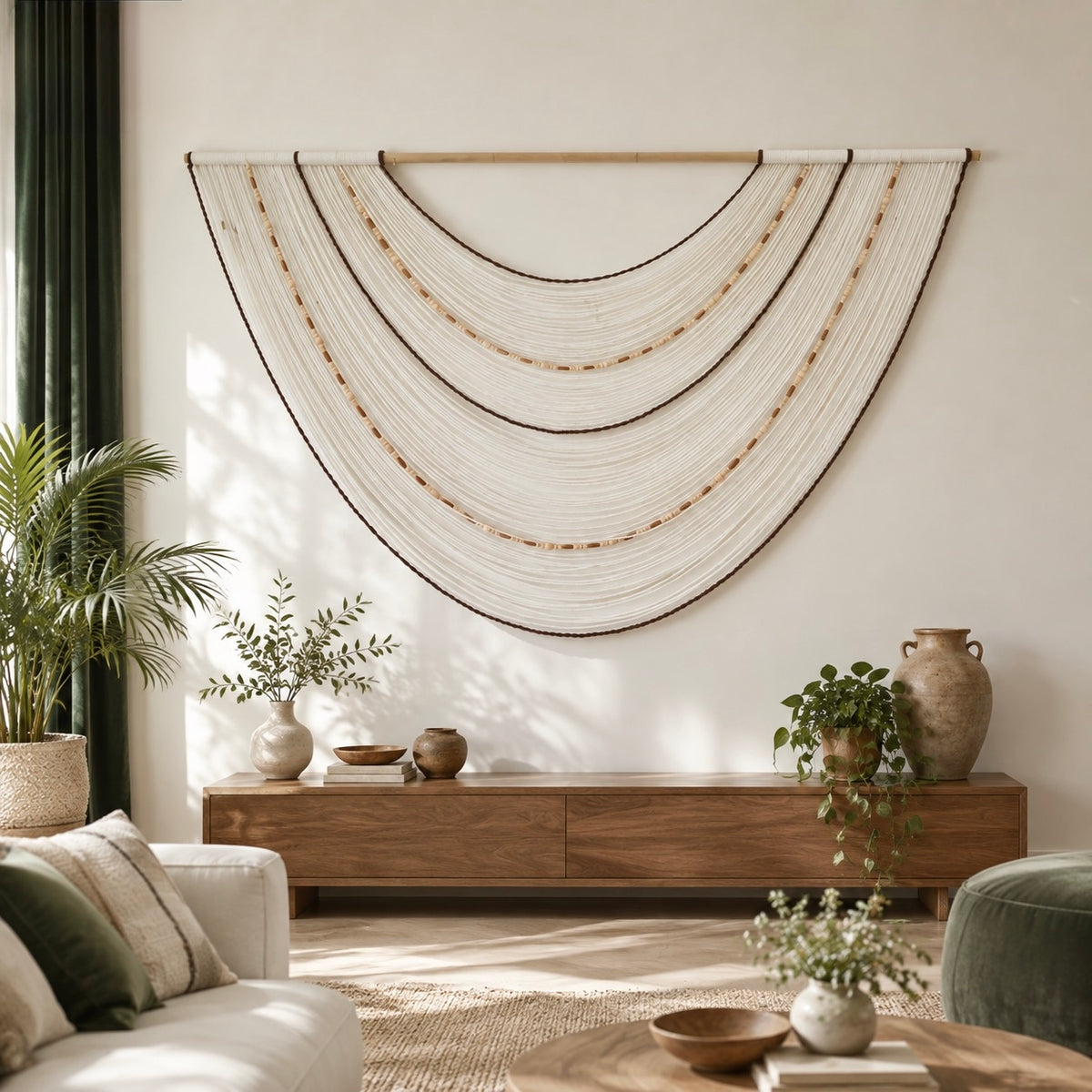 NEW Anthropologie Boho Tapestry Macrame Woven Swoop Beaded Wall Hanging 57 x 35