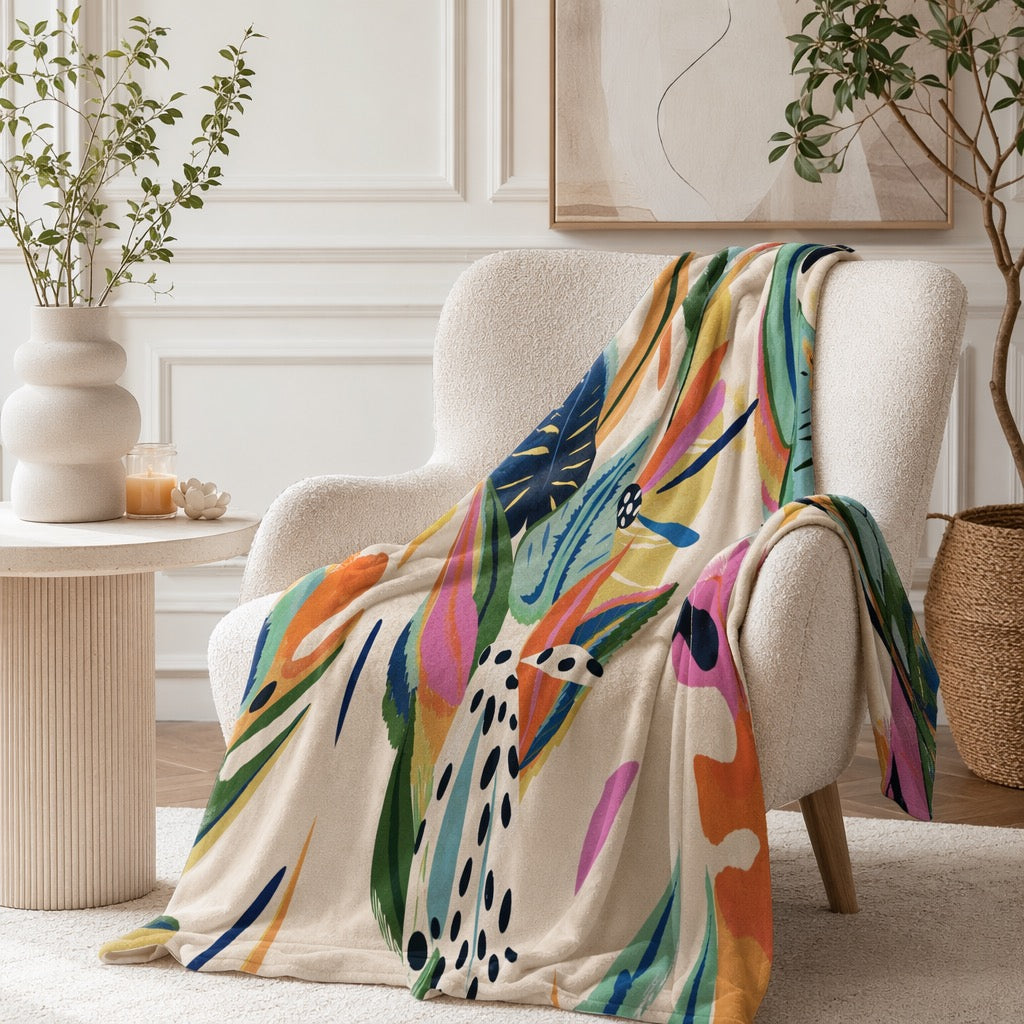 NEW Anthropologie Boho Abstract Fleece Throw Blanket Bedspread Bedding 50" x 60"