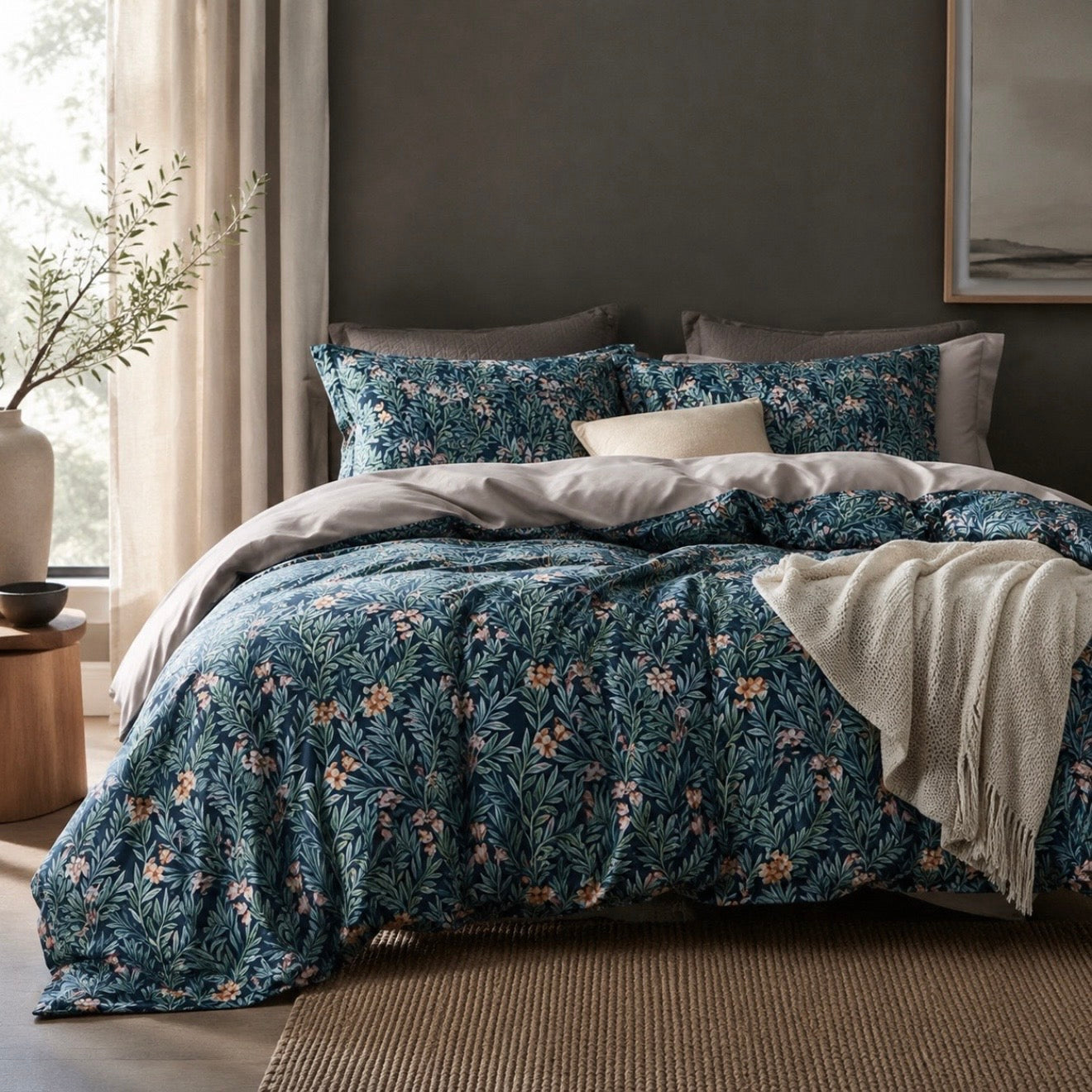 NEW Anthropologie Blue Paisley Boho King Bedding Duvet & Floral Sham Case Set