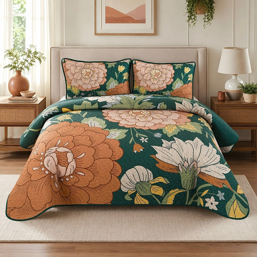 NEW Anthropologie Floral Print Multicolor Boho Queen King Bedding Quilt Sham Set