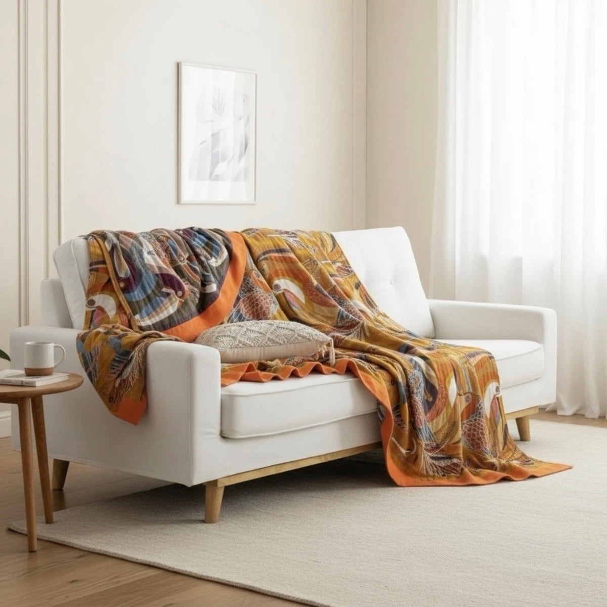 NEW Anthropologie Multi-Size Orange Bird Cotton Throw Blanket Bedspread Quilt