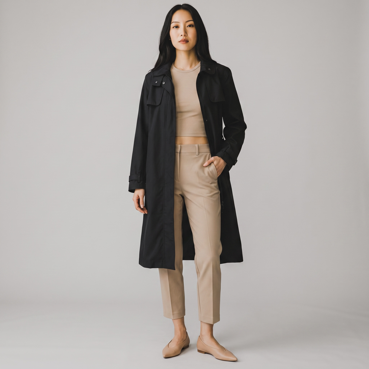 Burberry Women's Black Trench Coat Nylon Rain Coat Jacket - Size Large / 12 - 14