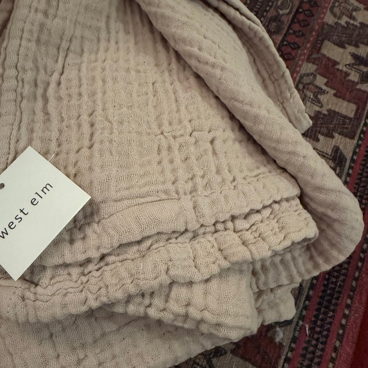NEW West Elm Grey Woven Waffle Knit Cotton Boho Cozy Queen Blanket - 90" x 90"