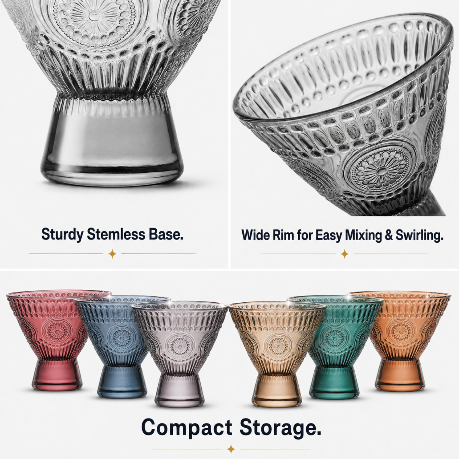 Tonal Hobnail Martini Glassware, Set of 6