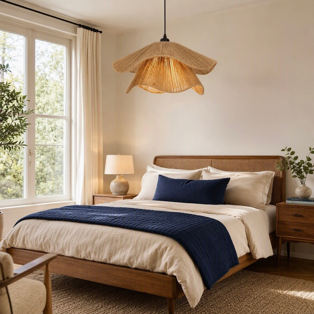 NEW West Elm Large Jute Woven Wavy Black Rope Chandelier Pendant Light Fixture