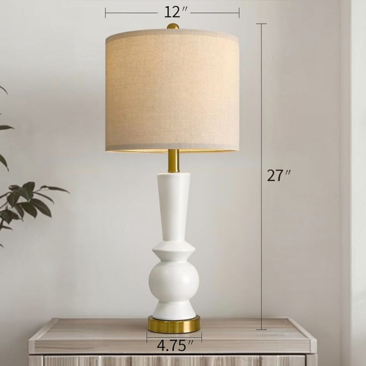 NEW Anthropologie Set of 2 White & Gold Ceramic Boho Table Lamps Lighting - 27"