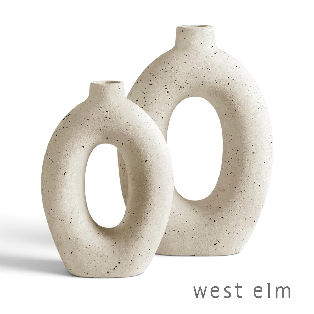 NEW West Elm (Set 2) Large White Abstract Boho Ceramic Boho Flower Vase Vases