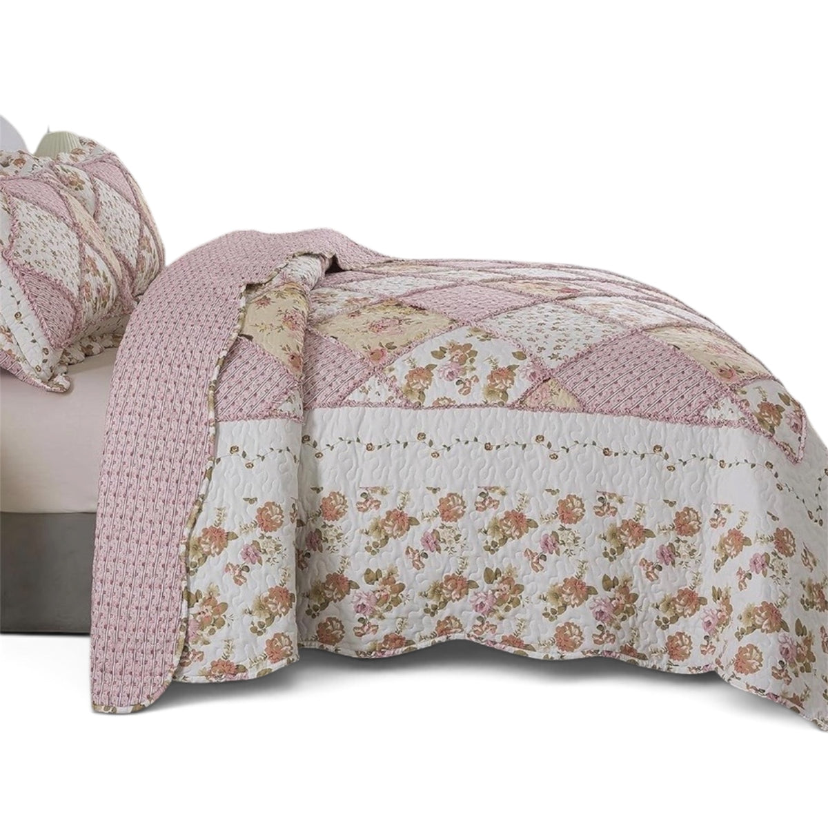 NEW Anthropologie Pink Vintage Floral Patchwork Quilt Coverlet Bedding Sham Set