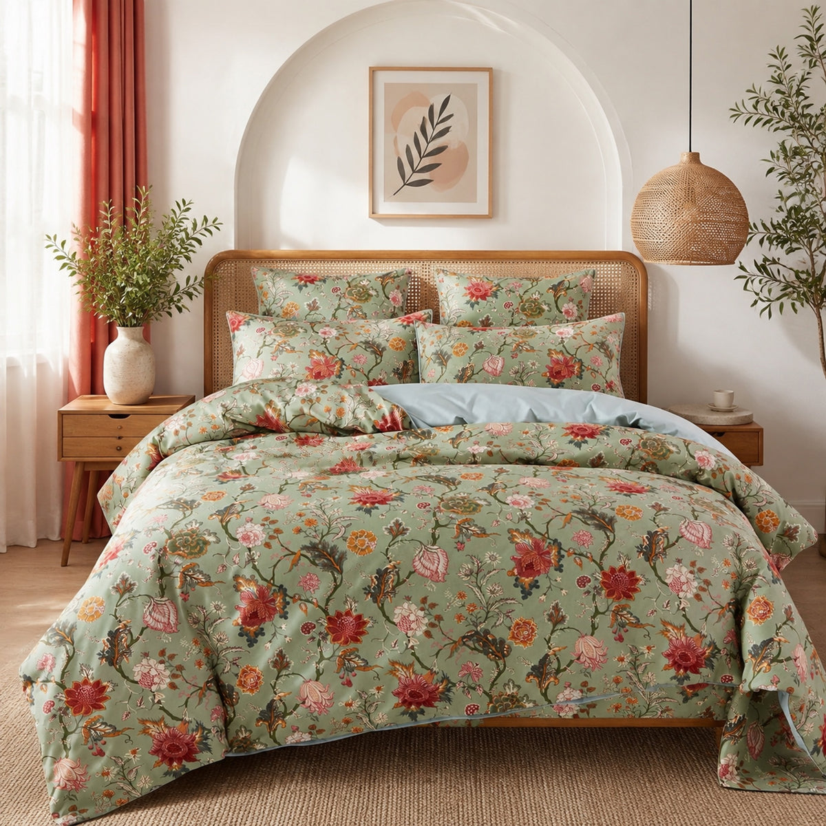 NEW Anthropologie Tiffany Green Floral Retro Antique Comforter Bedding Sham Set