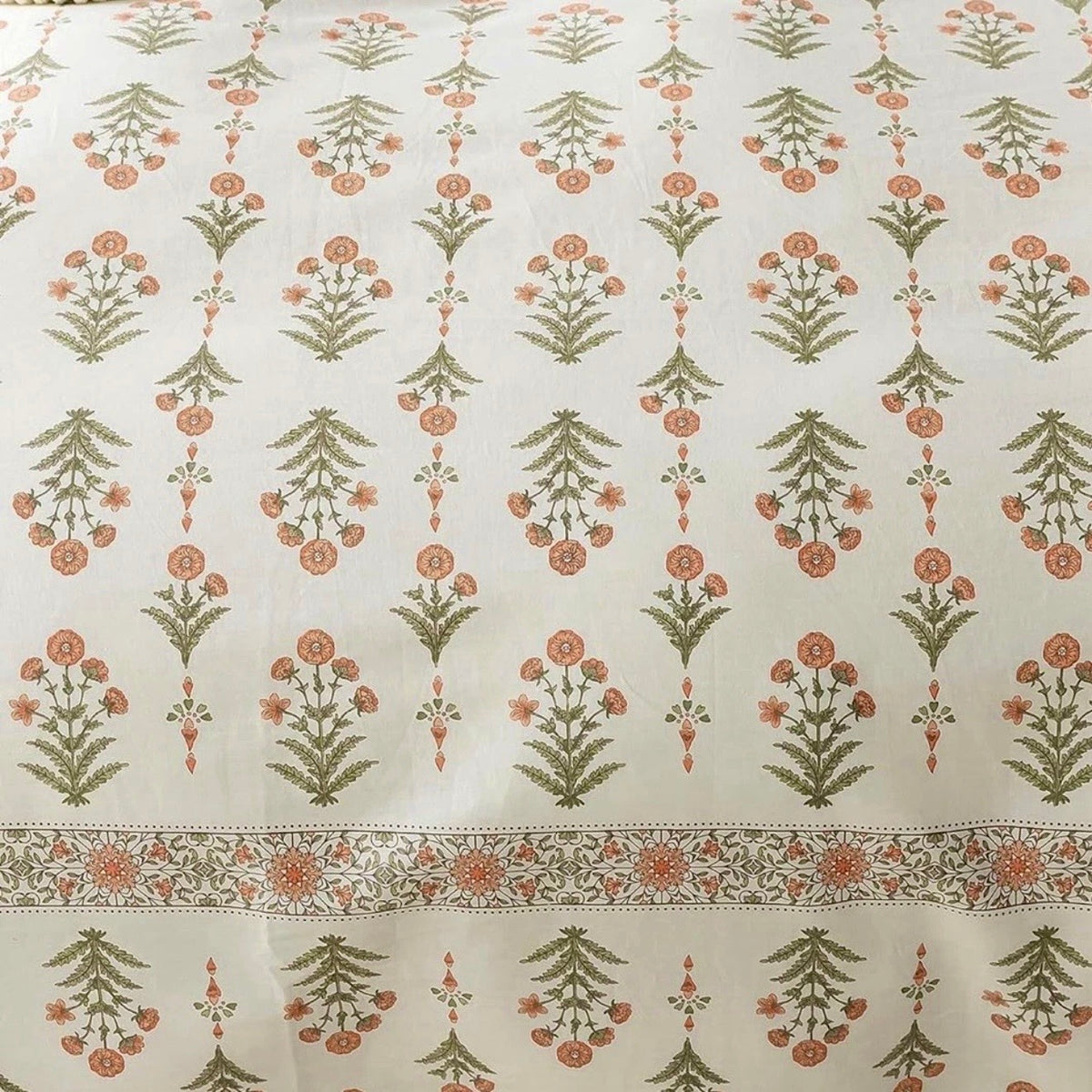 NEW Anthropologie White & Coral Boho Cotton Floral Retro Bedding Duvet Sham Set