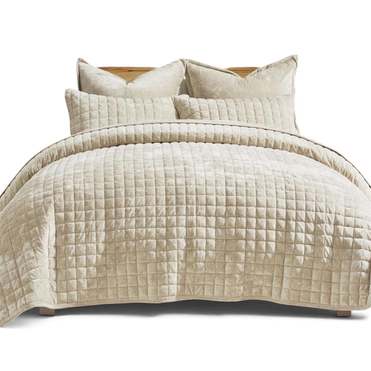 NEW West Elm Beige Velvet Ultra Soft Quilted Bedding Quilt Set - Multiple Sizes