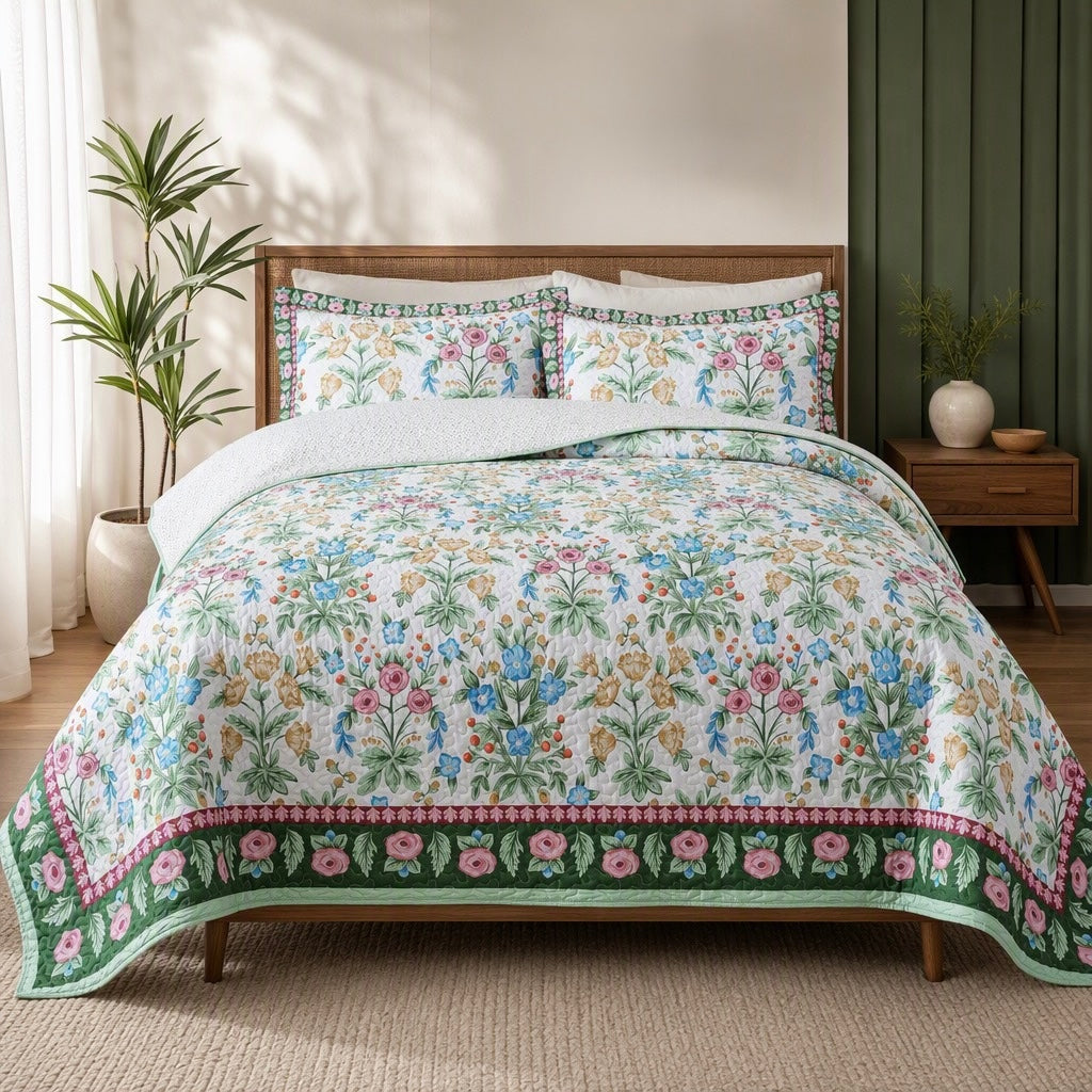 NEW Anthropologie Vintage Floral Queen / King Quilt Bedspread Bedding & Sham Set