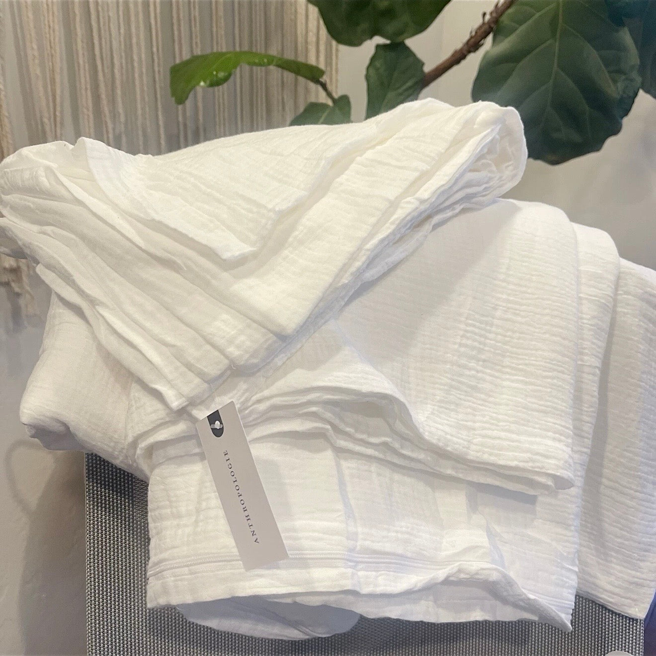 NEW Anthropologie White Boho Muslin Cotton Gauze Luxury Duvet Bedding & Sham Set
