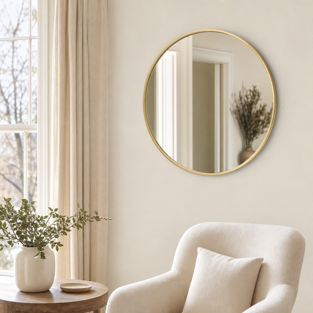 NEW West Elm Gold Circle Round Metal Framed Boho Wall Entry Mirror - 24" x 24"