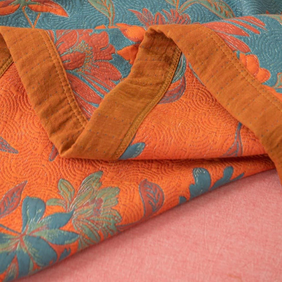 NEW Anthropologie Blue Orange Reversible King Size Bedspread Blanket Sham Set