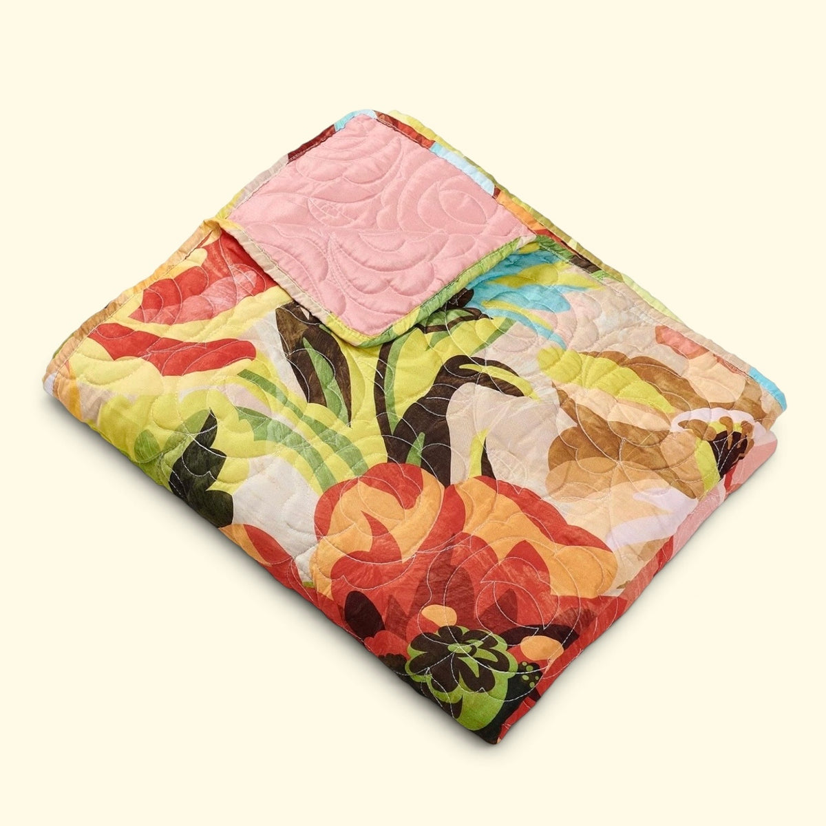NEW Anthropologie Boho Red Cotton Floral Throw Blanket Bedspread Quilt 50" x 60"