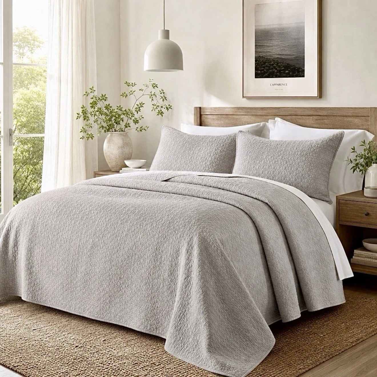 NEW West Elm Beige Stone Print Ultra Soft Queen King Bedding Bedspread Sham Set