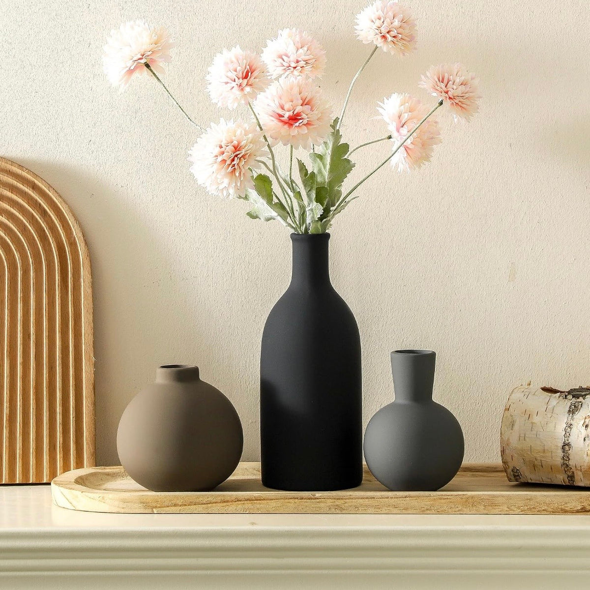 NEW West Elm Ceramic Multicolor Matte Boho Flower Vases (Set of 3) Home Decor