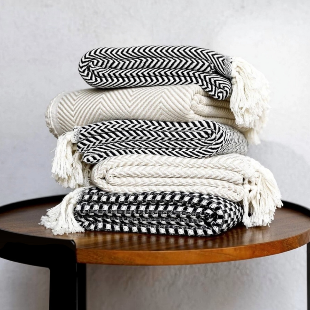 NEW West Elm Boho Black & White Turkish Cotton Throw Blanket Bedding - 60" x 50"