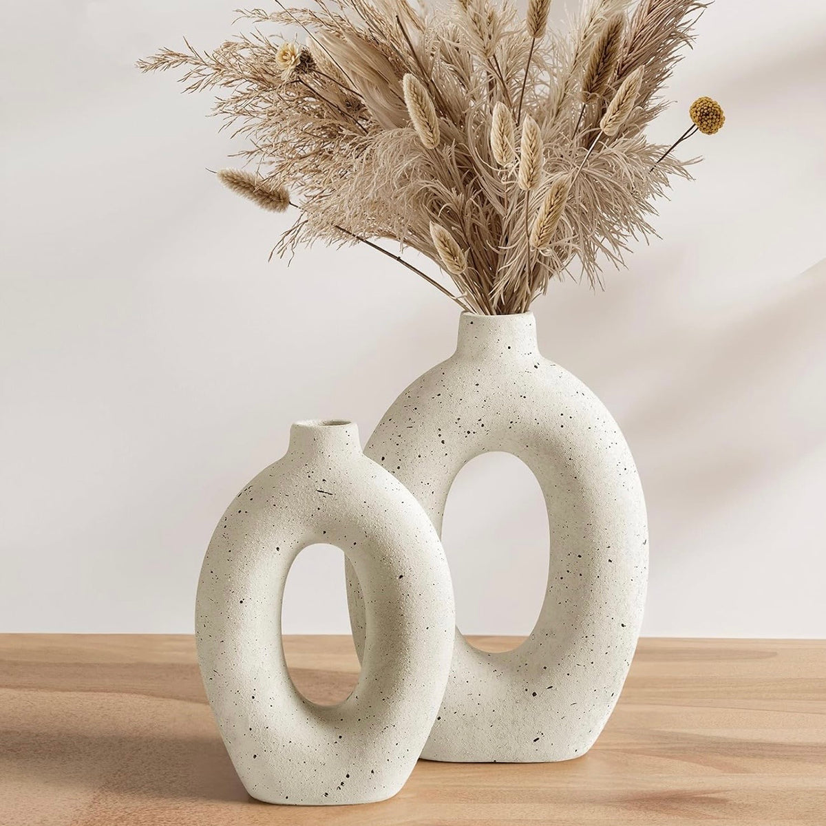 NEW West Elm (Set 2) Large White Abstract Boho Ceramic Boho Flower Vase Vases